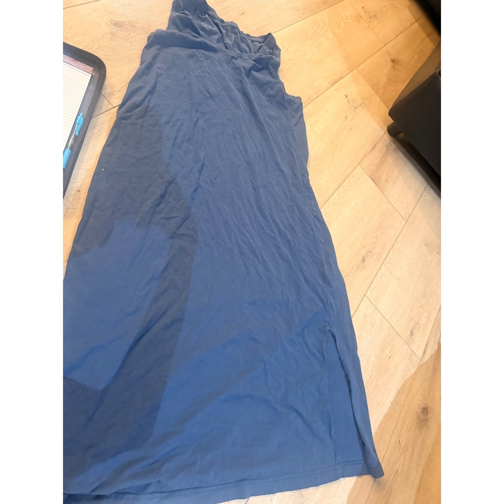 Pact Maxi Dress Womens L Blue Organic Cotton Sleeveless Side Slit Relaxed 304